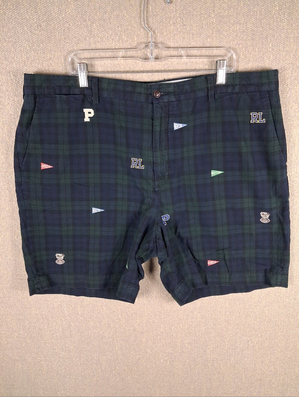 Polo Ralph Lauren Blackwatch Tartan Chino Shorts Men 42 Navy Green Plaid Classic